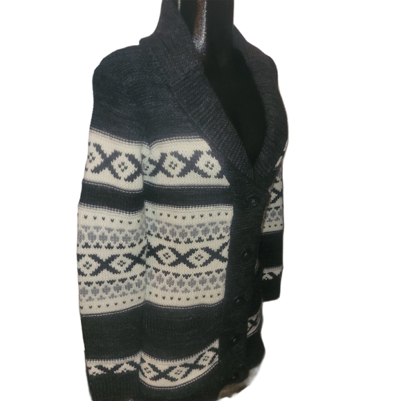 Sansara Black & White Wool Blend Fair Isle Style Cardigan M - Picture 3 of 7